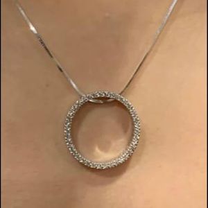 Diamond Circle Pendant/ 14k White Gold